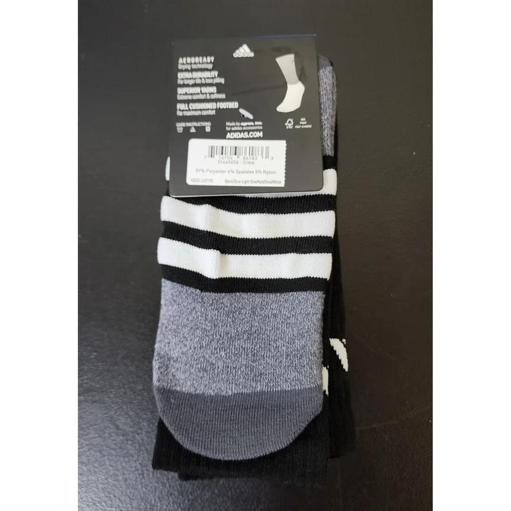 Adidas Mens Shoe Size 6 - 12 AeroReady Cushioned Crew Socks 3 Pair Pack